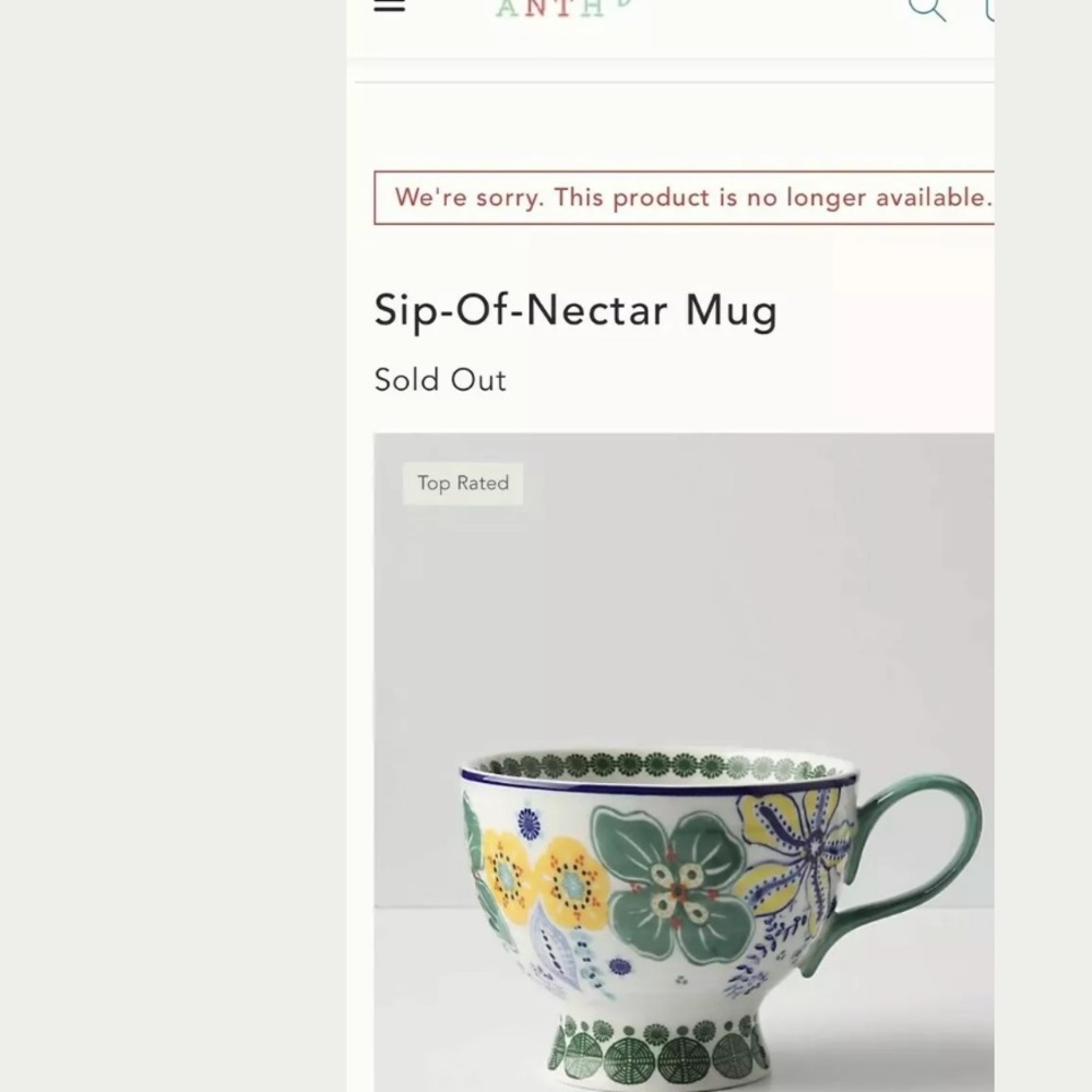 ANTHROPOLOGIE Sip Of Nectar Tea Coffee Cup Floral - Picture 3 of 8